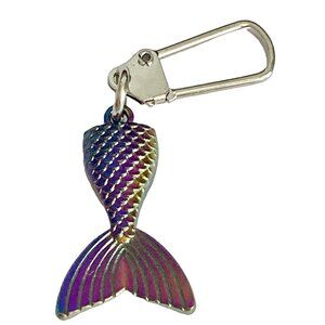 Mermaid Whale Tail Zipper Pull Purse Charm Keychain Backpack Rainbow Scales